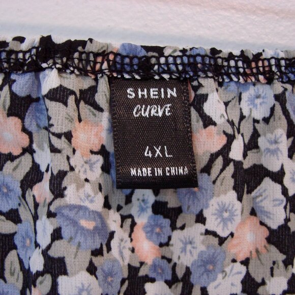 Floral Tie Front Wrap Blouse SHEIN Curve Lavender Purple Pink Black Plus 4XL 4X - Picture 3 of 12